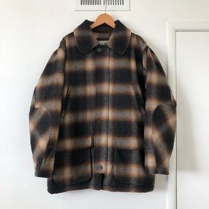 LL Bean Maine Guide Wool Parka Orange Shadowplaid